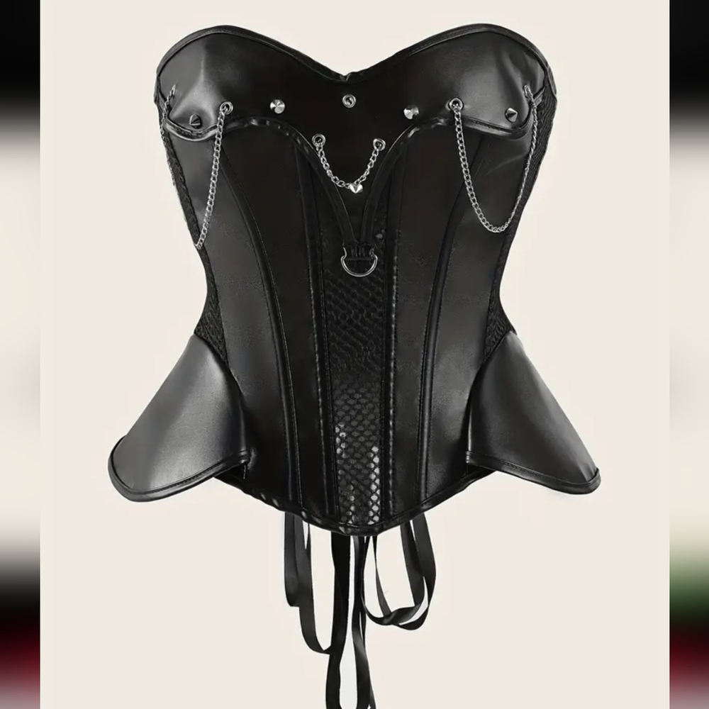 Black Chain-Embellished Corset Top